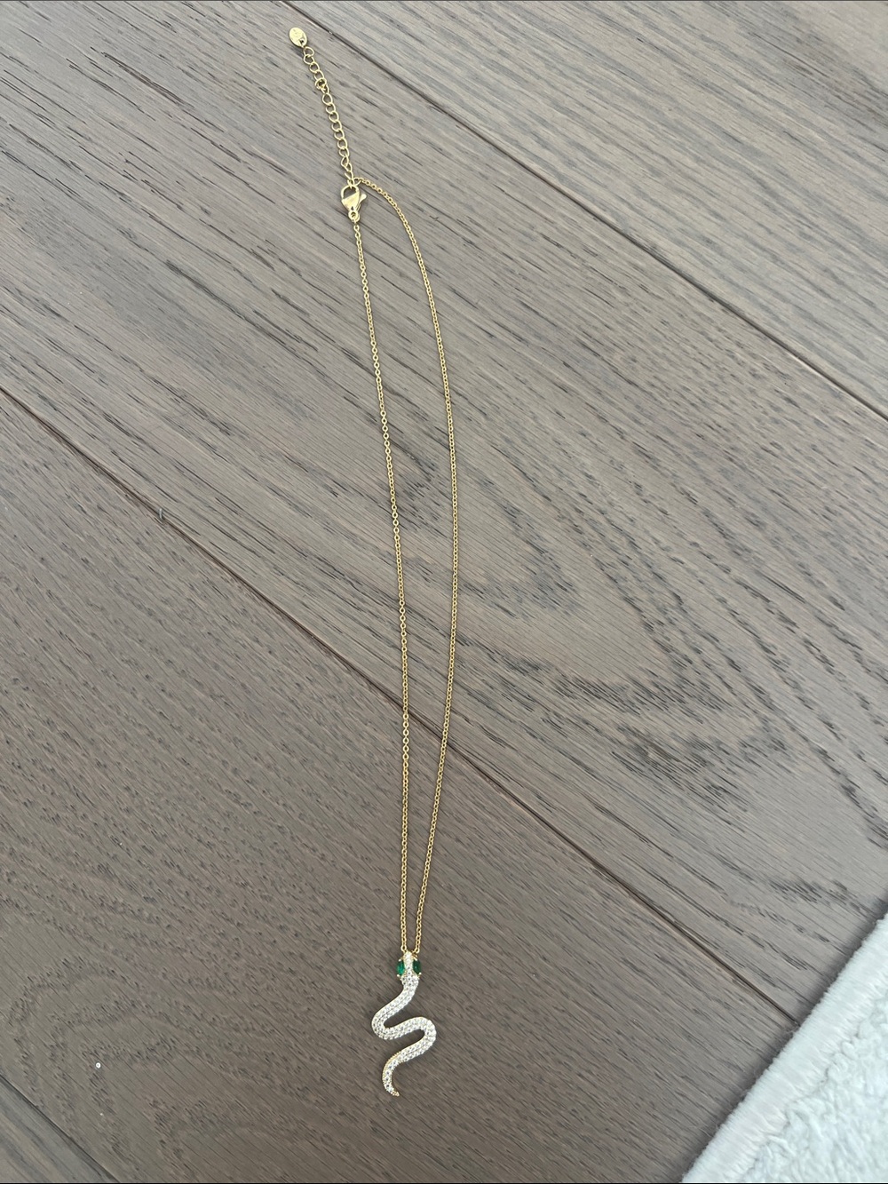 Gold Snake Pendant Necklace with Green Accent - Women Jewelry